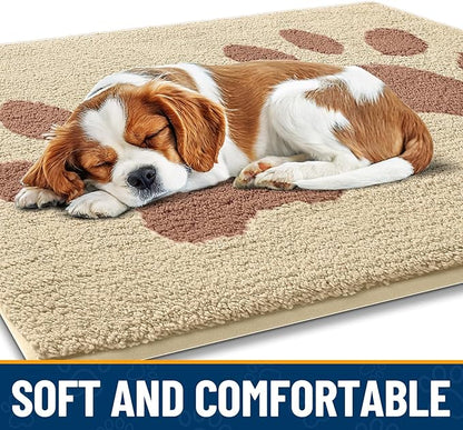 Smiry Dog Door Mat for Muddy Paws, Absorbs Moisture and Dirt, Low-Profile Entryway Mat with Non-Slip Backing, Entry Indoor Outdoor Doormat for Inside Floor (40x32 Inches, Light Beige, Paw)