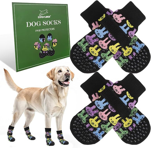 EXPAWLORER Anti Slip Dog Socks to Prevent Licking Paws, Dog Shoes for Hot Pavement, Dog Booties for Small Medium Large Senior Dogs, Traction Control Boots & Paw Protectors for Hardwood Floors Easter L