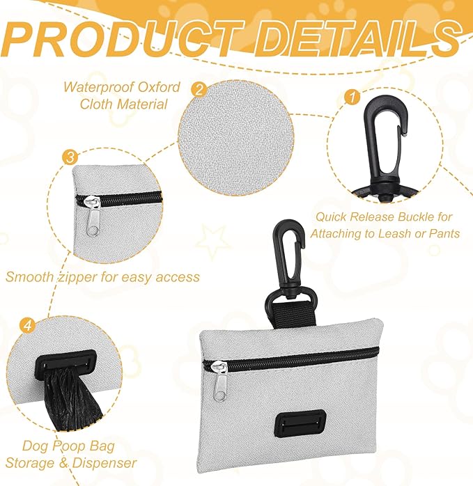 Dog Poop Bag Holder, Pet Waste Bag Dispenser Dog Treat Pouch with Clip Oxford Cloth Portable Reusable Easy Cleanup(2Pcs, Black/Gray), Intended for Outdoor/Travel/Walking