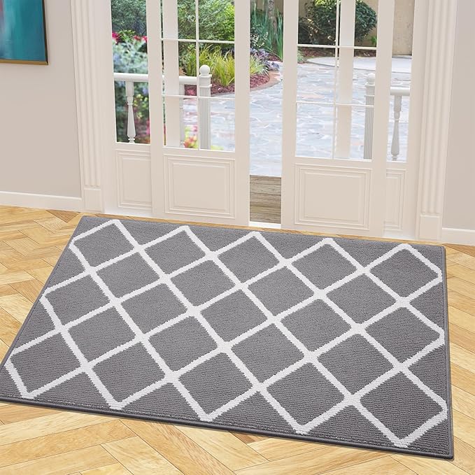 Finchitty Indoor Door Mat, Dirt Resistant and Absorbent, Low-Profile, Non-Slip, Washable Inside Floor Mats for Front Door, Back, and Entrance, 40" x 32", Grey