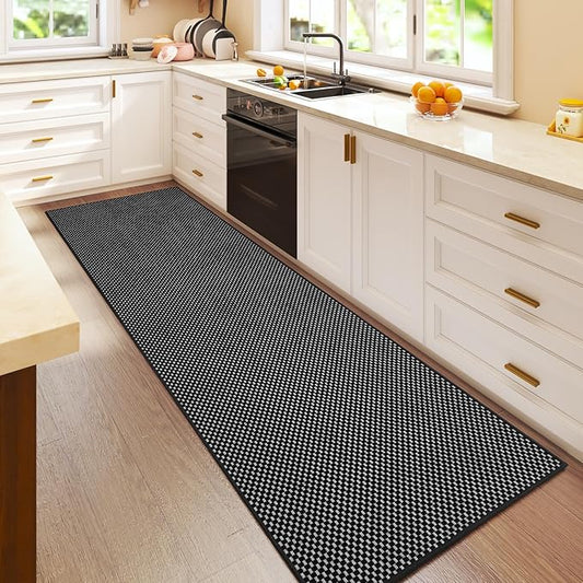 2x6 ft Kitchen Runner Rug Mat Non Slip Boho Woven Hallway Runner Washable, Soft Long Entryway Laundry Hall Floor Runners Rugs Carpet for Indoor Backdoor Bedroom Kitchen Living Room, Black