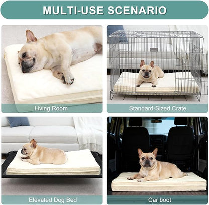Vonabem Waterproof Small Dog Beds, Washable Crate Pad 24 inch, Orthopedic Foam Pet Bed with Removable Cover Reversible, Anti-Slip Puppy Kennel Pads, 23"x17", Beige