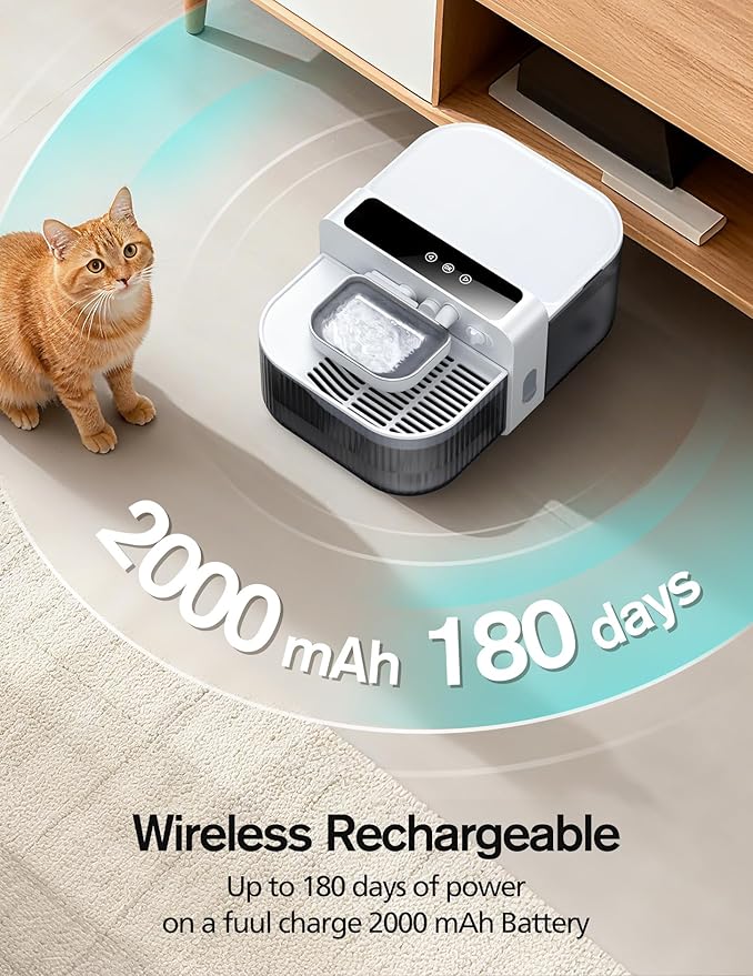 Chumajor 3.5L Wireless Cat Water Fountain with No Filters, 180-Day Battery & Precision Flow Control,Smart Pet Water Dispenser with Wastewater Separation & Custom Scheduling for Cats & Dogs, White