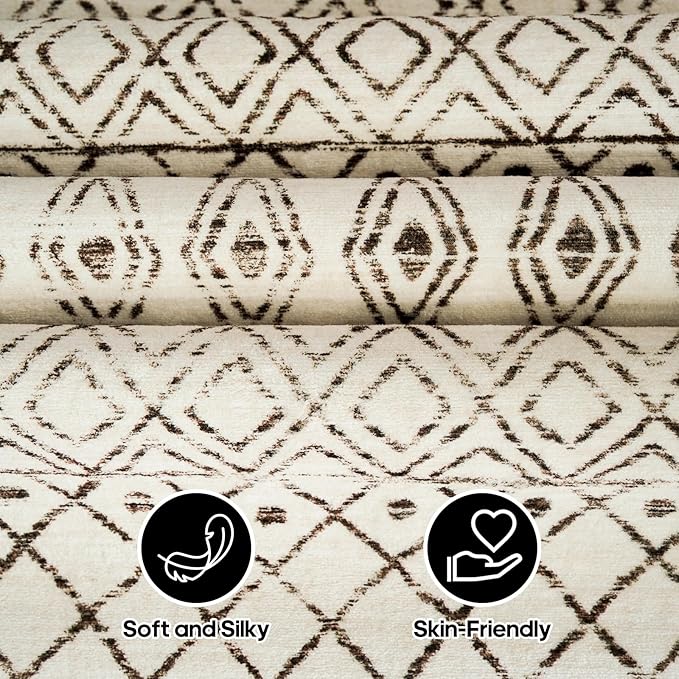 3x6 Washable Kitchen Runner Rug: Non Slip Moroccan Hallway Runners - Low Pile Soft Farmhouse Neutral Carpet for Bedroom Entryway Laundry 3x6 Geo Beige