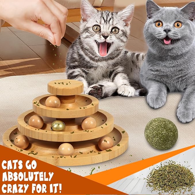 DoogCat Cat Ball Track - 3-Level Cat Ball Tower with 9 Removable Balls for Interactive Play and Mental, Physical Exercise - Large Size
