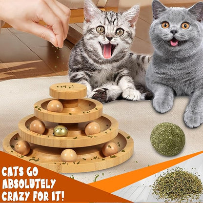 DoogCat Cat Ball Track - 3-Level Cat Ball Tower with 9 Removable Balls for Interactive Play and Mental, Physical Exercise - Large Size