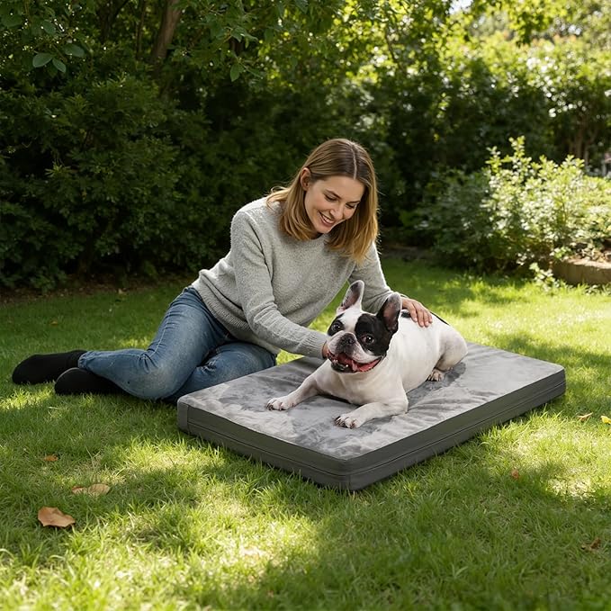 Waterproof Dog Bed Medium Size Dog, Outdoor Washable Crate Pad 30 inch, Orthopedic Foam Pet Bed with Removable Cover Reversible, Outdoor Anti-Slip Kennel Pad 29"x18", Gray