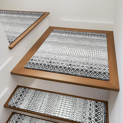 OJIA Stair Treads Non-Slip Matching Mat for Wooden Steps, Square Capet Stair Treads Rubber Backing Stair Runner Anti-Slip Stair Landing Mat 32x32 Inch Stair Rugs