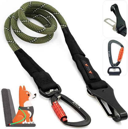 Dog Seat Belt for Car | Universal Pet Car Seatbelt with Reflective Climbing Rope, Aviation Aluminum Carabiner with 360° Swivel & Auto-Lock, Secure Safety Restraint (Ranger Green 360°)