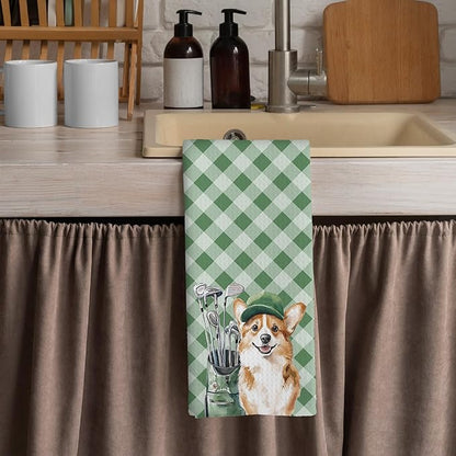 Golf Dog Kitchen Towels - Corgi Dish Towels, Sports Gifts, Pet Golf Club Decorative Absorbent Dishcloths Hand Towels for Kitchen Gym Spa Decor 16x24 Inches