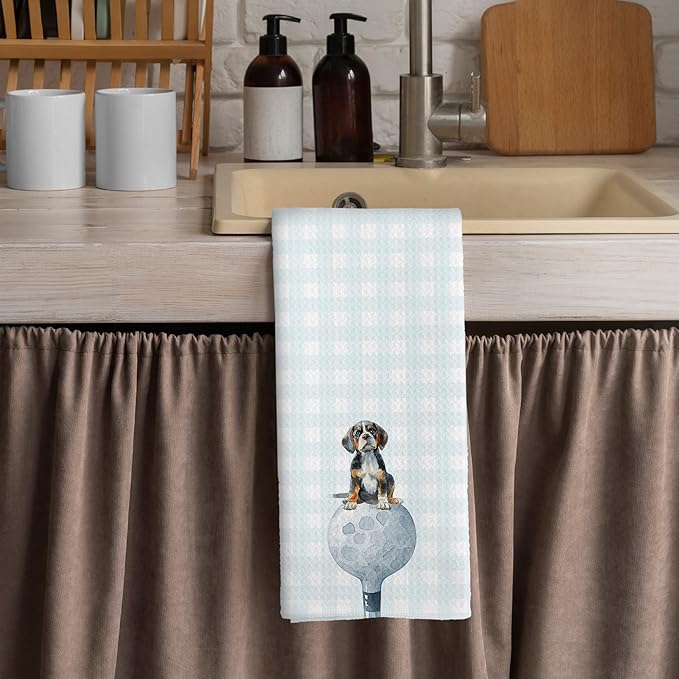 Golf Dog Kitchen Towels - Beagle Dish Towels, Sports Gifts, Pet Golf Club Decorative Absorbent Dishcloths Hand Towels for Gym Kitchen Spa Decor 16x24 Inches