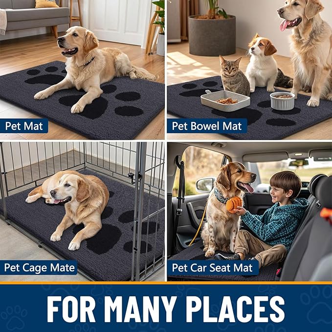 Smiry Dog Door Mat for Muddy Paws, Absorbs Moisture and Dirt, Low-Profile Entryway Mat with Non-Slip Backing, Entry Indoor Outdoor Doormat for Inside Floor (47x20 Inches, Black, Paw)