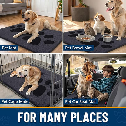 Smiry Dog Door Mat for Muddy Paws, Absorbs Moisture and Dirt, Low-Profile Entryway Mat with Non-Slip Backing, Entry Indoor Outdoor Doormat for Inside Floor (47x20 Inches, Black, Paw)