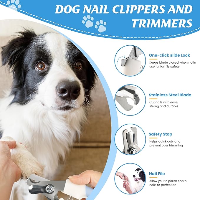 6 In 1 Dog Brush Dog Grooming Kit Undercoat Rake, Slicker Brush, Deshedding Comb, Nail Clipper for Long & Short Haired Dogs & Cats