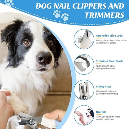 6 In 1 Dog Brush Dog Grooming Kit Undercoat Rake, Slicker Brush, Deshedding Comb, Nail Clipper for Long & Short Haired Dogs & Cats