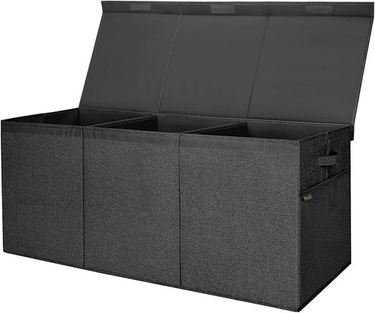BALEINE Extra Large Fabric Storage Bins with Lid, Collapsible Storage Boxes Bins Baskets with Divider for Home Organizing (37.5"x13"x16", Black)
