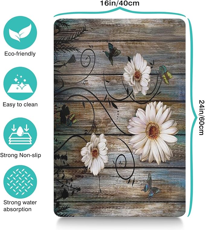 Dog Food Mats for Floors Absorbent, Cat Food Mat - Pet Cat Feeding Mat Quick Dry, Dog Bowl Mats for Water, Pet Supplies Feeding Placemat 16" x 24" Daisy