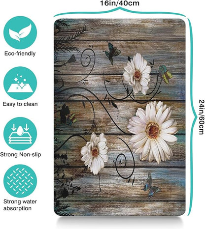 Dog Food Mats for Floors Absorbent, Cat Food Mat - Pet Cat Feeding Mat Quick Dry, Dog Bowl Mats for Water, Pet Supplies Feeding Placemat 16" x 24" Daisy