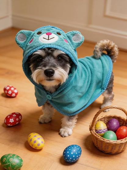 Dog Hooded Bathrobe Towel, Fast Drying Bath Towel Absorbent Warm Blanket Blue M