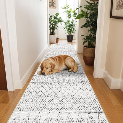 BVVYOO Hallway Runner Rugs Moroccan 2'x6': Non Slip Runner Rug with Rubber Backed Floor Mats Soft Low Pile Living Room Carpet for Bedroom Front Door 2'x6' Geo Grey