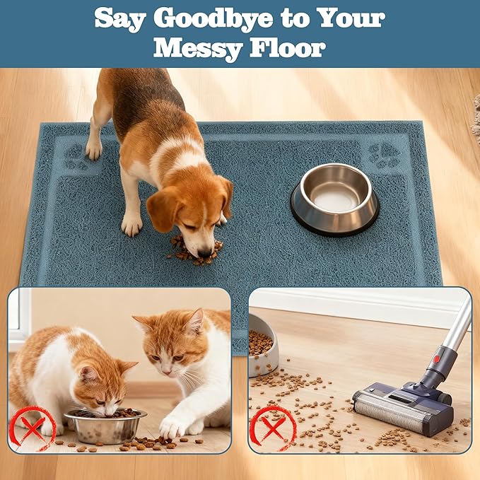 Darkyazi Pet Feeding Mat Large for Dogs and Cats,24"×16" Flexible and Easy to Clean Feeding Mat,Best for Non Slip Waterproof Feeding Mat. (Silver Blue)