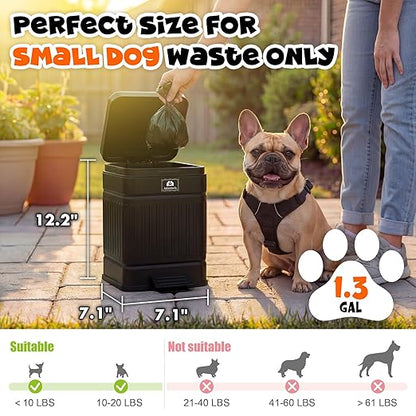 Small Trash Can with Lid, 1.3Gal Stainless Steel Dog Poop Trash Can Outside, Waterproof & Odor Control, 5L Cat Litter Trash Can, Dog Waste Station with Foot Pedal, Garbage Can for Backyard