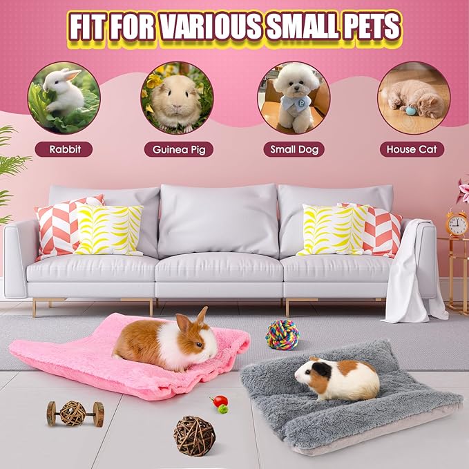 Rabbit Bed - Reversible Small Pet Mat with Two Removable Washable Covers, Snuggle Bed for Rabbits and Adult Guinea Pigs, Pink and Dark Gray Respectively