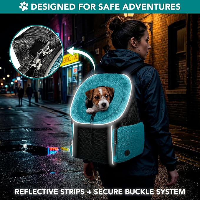 PetAmi Front Carrier Backpack, Ventilated Adjustable Pet Chest Carrier for Dog Cat, Hiking Camping Travel, Small Puppy Medium Cat Carrying Bag, Max 10 lb, Sea Blue