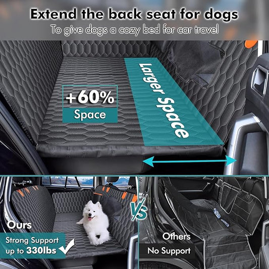 XL Back Seat Extender for Dogs-Supports 400lb,Waterproof Dog Car Seat Cover Hard Bottom-Detachable,600D Oxford Cloth Proof Nonslip Soft,Dog Hammock for Car,SUVs