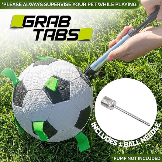Hyper Pet Grab Tabs Dog Soccer Ball with Straps (7.5") Indoor or Outdoor; Interactive Durable Fetch Ball with Tug Toy for All Dog Breeds