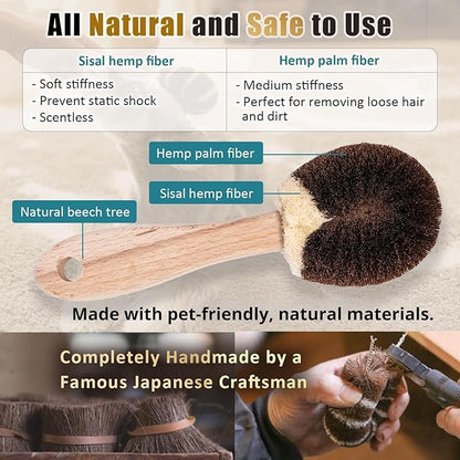 Natural Tawashi Dog Grooming & Massage Brush – Made in Japan, Gentle Palm Fiber Brush for Dogs, Relaxing Skin Stimulation, Low Static, Wooden Handle, Daily Dog Care Tool (Small Dog A)