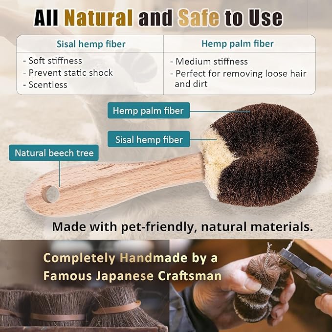 Natural Tawashi Dog Grooming & Massage Brush – Made in Japan, Gentle Palm Fiber Brush for Dogs, Relaxing Skin Stimulation, Low Static, Wooden Handle, Daily Dog Care Tool (Large Dog)