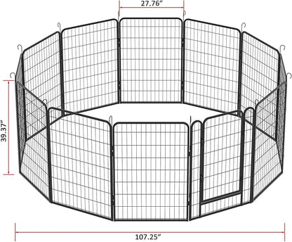Dog Playpen Indoor - Pet Fence Puppy Exercise Pen for Yard Gate 6/8/12/16Panel Heavy Duty Crates with Doors Metal Dog Pen for Camping Outdoor (Black 12 Panels, 39.37''H)