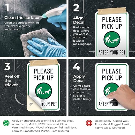Clean Up After Your Dog Sign, Please Pick Up After Your Pet Sign, 10x7 Inches, 4 Mil Vinyl Decal Stickers Weather Resistant, Made in USA