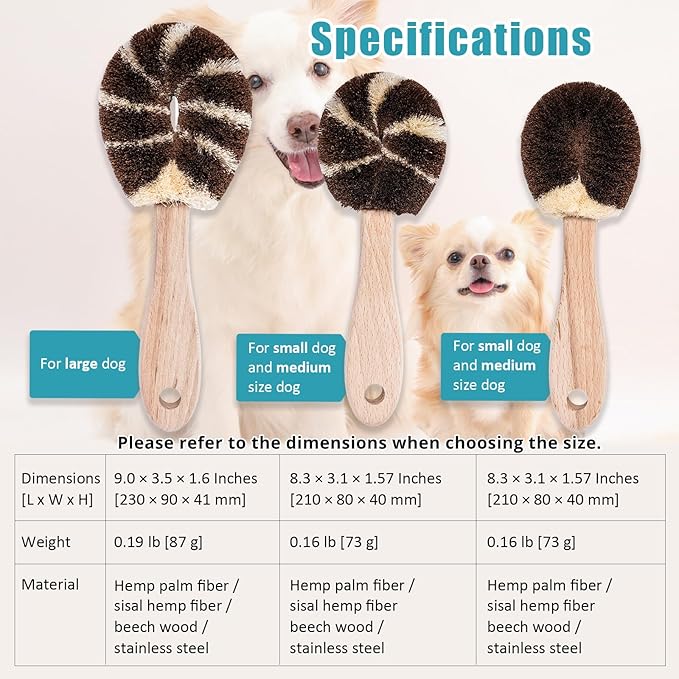 Natural Tawashi Dog Grooming & Massage Brush – Made in Japan, Gentle Palm Fiber Brush for Dogs, Relaxing Skin Stimulation, Low Static, Wooden Handle, Daily Dog Care Tool (Large Dog)