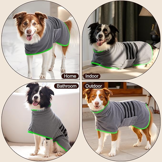 Microfibre Dog Bathrobe Dog Towel Wrap Super Absorbent Dog Drying Coat Bath Robe for Puppy, Medium & Large Dogs, Fast Drying, Adjustable, for Pet Dogs & Cats