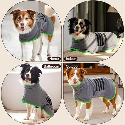 Microfibre Dog Bathrobe Dog Towel Wrap Super Absorbent Dog Drying Coat Bath Robe for Puppy, Medium & Large Dogs, Fast Drying, Adjustable, for Pet Dogs & Cats