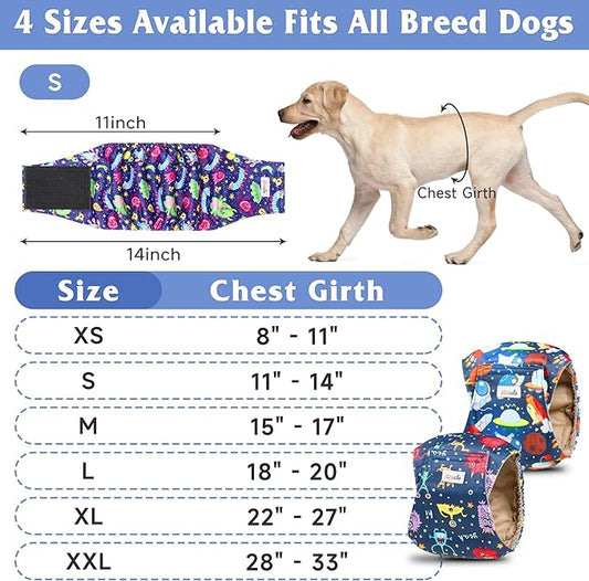 5 Pack Dog Diapers Male Reusable, Premium Belly Bands for Dogs, High Absorbing Male Dog Pee Wraps for Doggie in Incontinence or Excitable Urination and Training Cartoon M