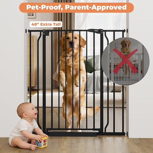 40" Extra Tall Baby Gate for Stairs, Auto Close Stroller Friendly Dog Gate Indoor for Doorways, Pressure Mounted 29"-40" Wide Baby Gate, Easy Walk Through Gate for Children & Pets, Black