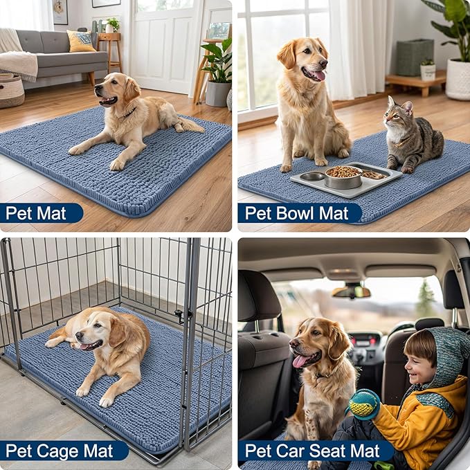 Smiry Dog Door Mat for Muddy Paws 24x16, Absorbs Moisture and Dirt Doormat, Non-Slip Washable Quick Dry Chenille Front Door Mat Indoor Entrance, Entryway Carpet for Inside Floor, Airy Blue