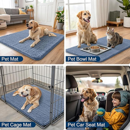 Smiry Dog Door Mat for Muddy Paws 71x46, Absorbs Moisture and Dirt Doormat, Non-Slip Washable Quick Dry Chenille Front Door Mat Indoor Entrance, Entryway Carpet for Inside Floor, Airy Blue