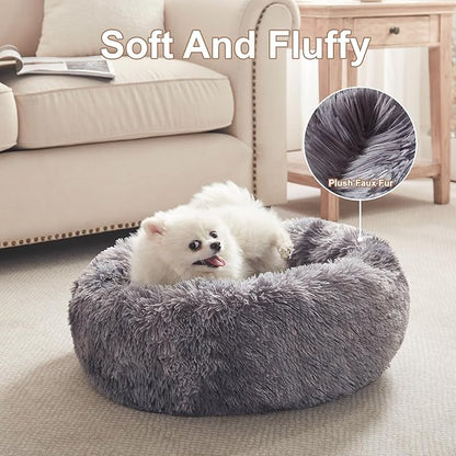 23 inches Donut Dog Bed for Small Dogs - Calming Washable Round Puppy Bed with Removable Cover, Fluffy Plush Pet Bed for Cats & Dogs, Fits up to 25 lbs Pets (Tie-dye Grey,Small)