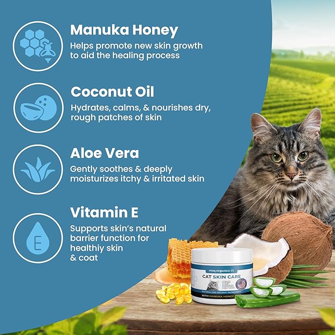 Cat Paw Balm Cat Cream 8 oz: Hot Spot Treatment for Cats Dermatitis, Mange Treatment, Cat Itchy Skin Relief for Dry Skin, Pet Wound Care, Natural Allergy Relief with Manuka Honey, Aloe Vera, Vitamin E