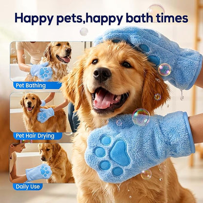 Paw Bathing Towel for Cats Puppy, Machine-Washable Reusable Pet Grooming Towel - Soft, Absorbent Quick-Dry Bath Mitt for Dirt Odor Removal, Daily Care & Travel (Pink)