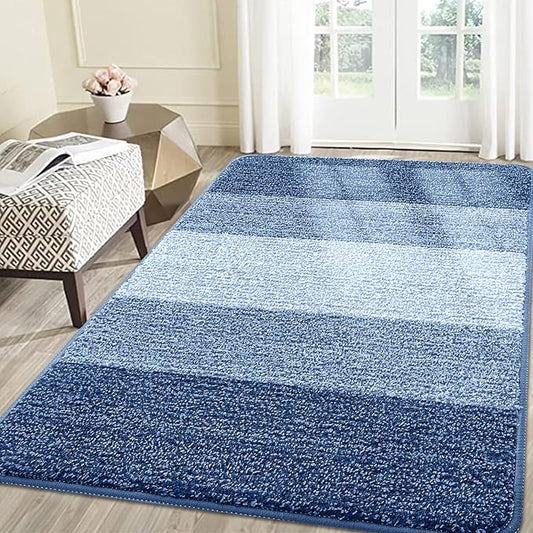 Smiry Dog Door Mat for Muddy Paws, Absorbs Moisture and Dirt, Low-Profile Entryway Mat with Non-Slip Backing, Entry Indoor Outdoor Doormat for Inside Floor (71x47 Inches, Navy Blue, Striped)