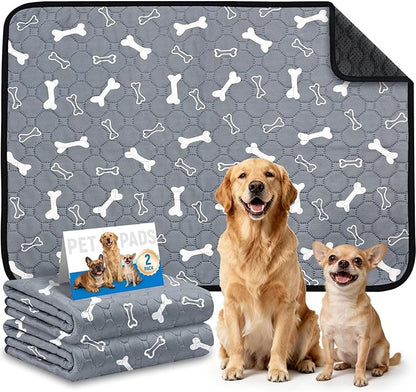 2 Pack Washable Pee Pads for Dogs, Absorbent Reusable Puppy Training Pads, Leakproof, Non-Slip, Waterproof Cat Doggie Pad Pet Potty Mat for Indoor&Outdoor, Whelping, Crate, Gray 20"x28"
