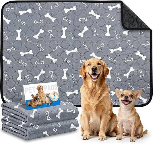 2 Pack Washable Pee Pads for Dogs, Absorbent Reusable Puppy Training Pads, Leakproof, Non-Slip, Waterproof Cat Doggie Pad Pet Potty Mat for Indoor&Outdoor, Whelping, Crate, Gray 28"x40"