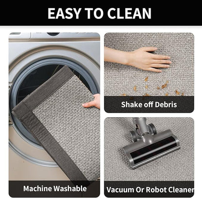 Kitchen Runner Rugs Non Slip Washable, Super Absorbent Kitchen Mats for Floor, Rubber Backing Jute-Like Braid Long Sink Mat Standing Floor Mat, Machine Washable, Gray 17"x59"