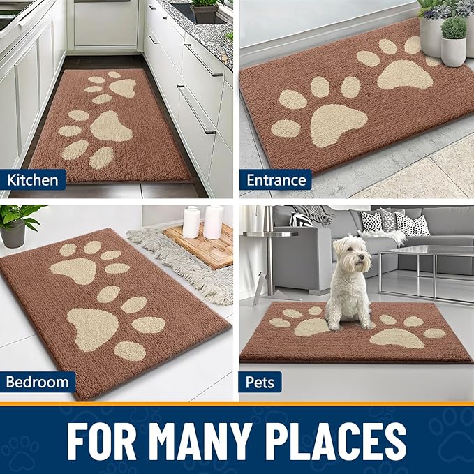 Smiry Dog Door Mat for Muddy Paws, Absorbs Moisture and Dirt, Low-Profile Entryway Mat with Non-Slip Backing, Entry Indoor Outdoor Doormat for Inside Floor (48x30 Inches, Camel, Paw)
