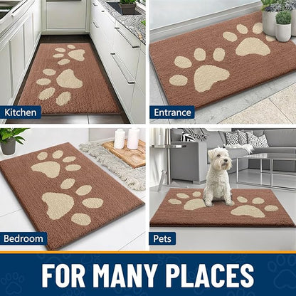 Smiry Dog Door Mat for Muddy Paws, Absorbs Moisture and Dirt, Low-Profile Entryway Mat with Non-Slip Backing, Entry Indoor Outdoor Doormat for Inside Floor (48x30 Inches, Camel, Paw)